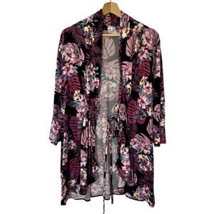 Kiyonna made in USA floral kimono robe pink black women's size large wraparound